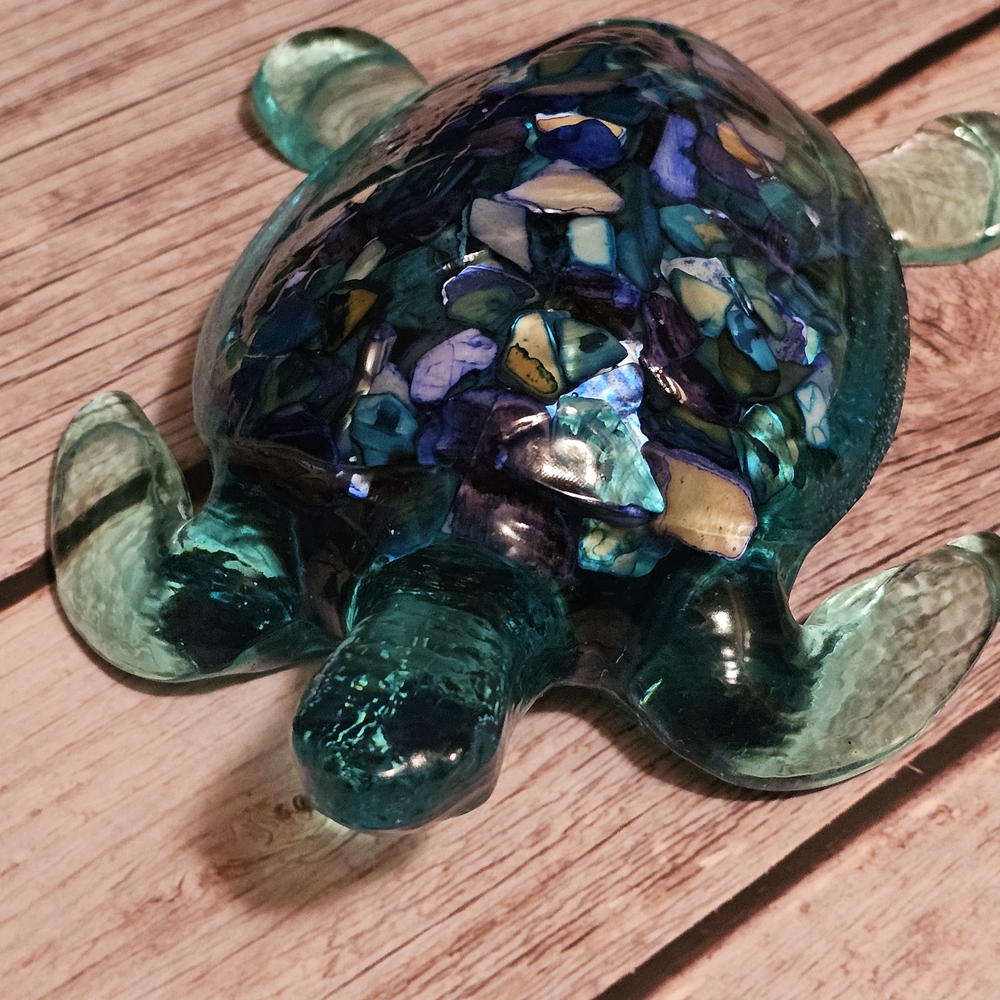 Handcrafted Resin Sea Turtle Sculpture - Blue and Green - Picture 2 of 10